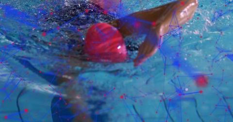 Female Athletic Swimmer Training in Pool with Technological Overlay