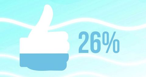 Thumbs up with percentage on blue background