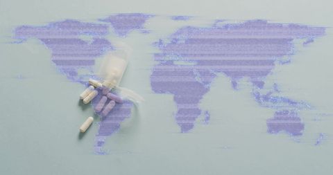 Global Medicine Concept with Digital World Map and Pills