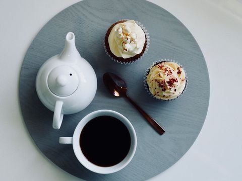 Cozy Tea and Cupcake Arrangement with Coffee