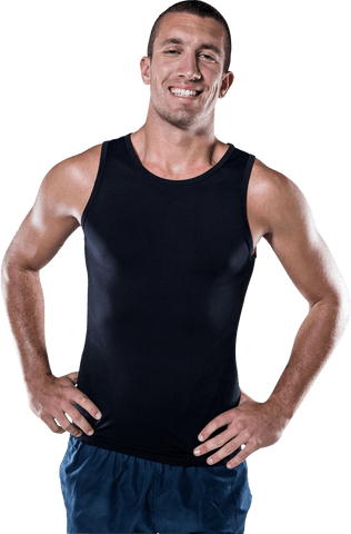 transparent smiling athlete in black tank top standing confidently - Download Free Stock Videos Pikwizard.com