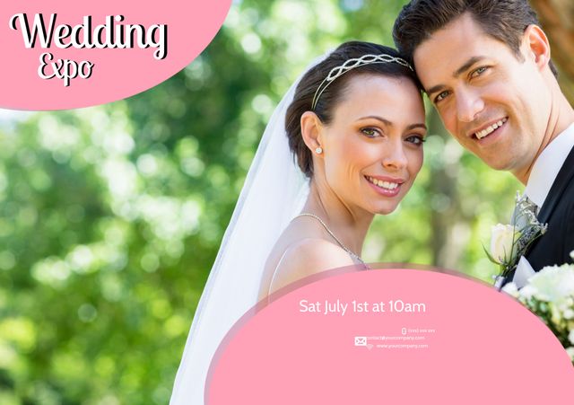 Romantic Wedding Couple Smiling on Sunny Day for Bridal Event - Download Free Stock Templates Pikwizard.com