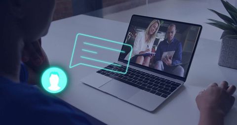 Virtual Business Meeting With Communication Icon Overlay