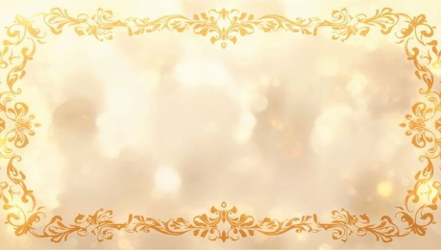 Ornate golden filigree frame with soft bokeh glow for elegant invitation design