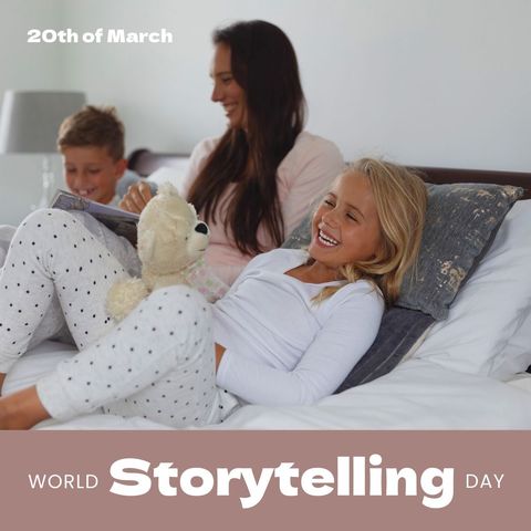 Happy family reading together for world storytelling day