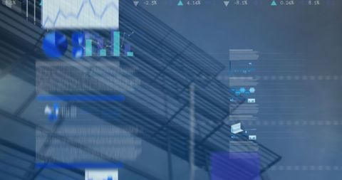 Futuristic Digital Data Graphs with Office Building Background - Download Free Stock Images Pikwizard.com