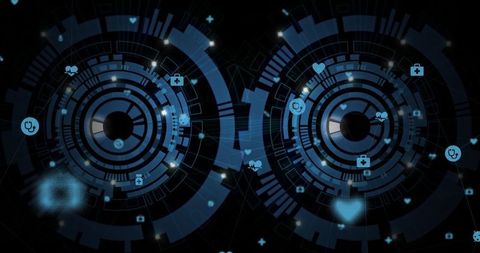 Futuristic medical interface with holographic hud panels