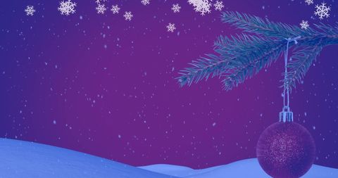Snowflakes and Christmas Bauble on Purple Winter Background