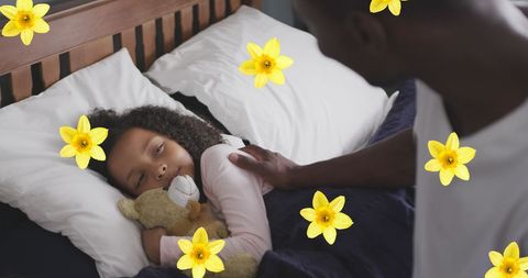 Father Gently Waking Daughter in Floral Dreamscape