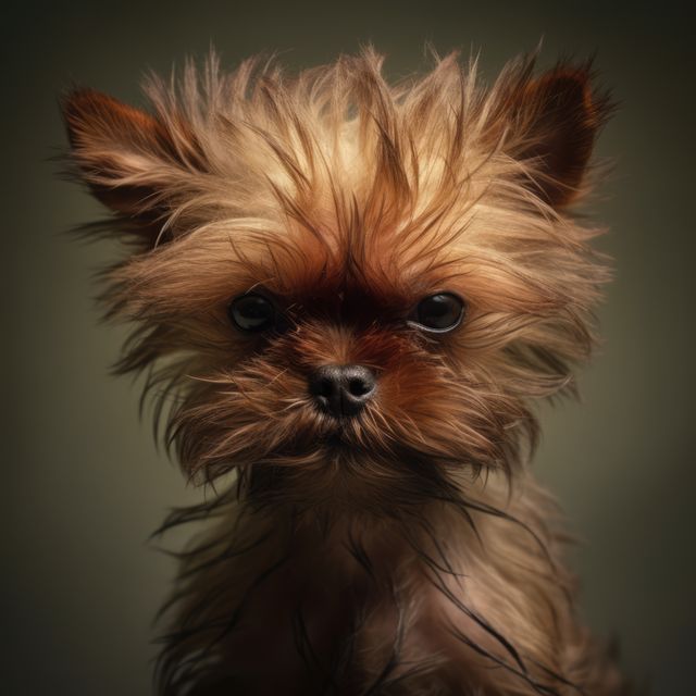 Small terrier angry dog with open mouth on grey background created using generative ai technology. Animals, pets and nature concept digitally generated image.