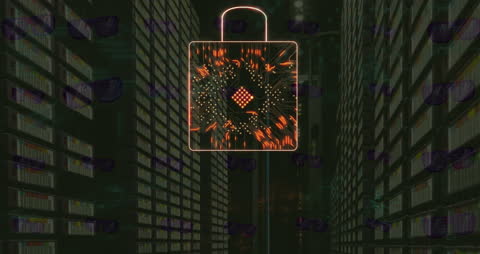 Cybersecurity Padlock on Digital Data Server Network