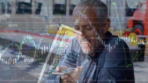 Businessman Analyzing Economic Data with Currency in Hand
