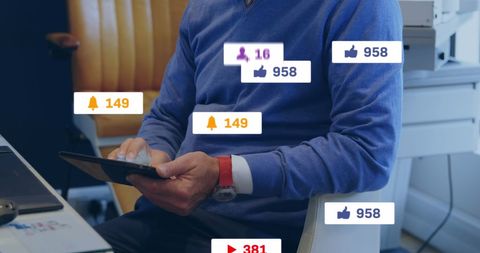 Social Media Engagement Concept with Businessman Using Tablet