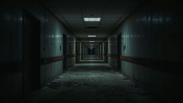 Eerie abandoned corridor in derelict building