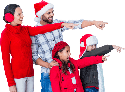Transparent Family Celebrating Christmas in Shopping Mall