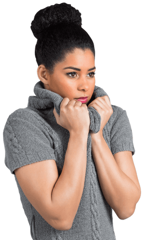 thoughtful woman shivering in gray knit sweater transparent background - Download Free Stock Videos Pikwizard.com