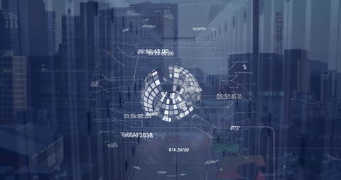 Futuristic Digital Interface Hologram Over Data Center