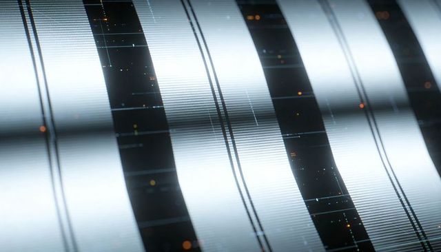 Futuristic curved stainless steel bands with etched grid and neon orange-cyan highlights
