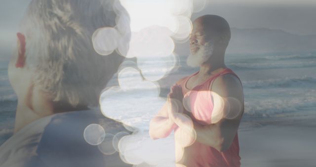 Tranquil Meditation on Beach with Gentle Light Flares - Download Free Stock Images Pikwizard.com