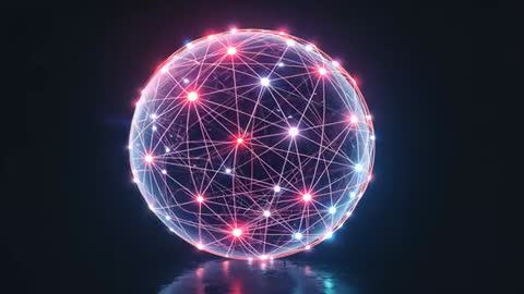 Glowing Digital Sphere Rotating With Filaments and Nodes