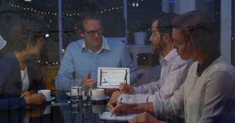 Business team analyzing data with global connectivity concept