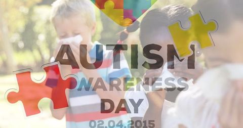 Autism Awareness Day Design with Puzzle Pieces and Children Background - Download Free Stock Images Pikwizard.com