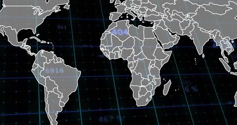 Futuristic World Map with Numeric Data Overlay in Grid Interface - Download Free Stock Images Pikwizard.com