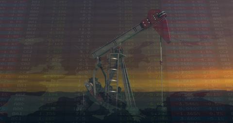 Oil Rig Against Background of Financial Data
