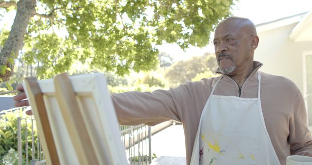 Senior Man Painting Outdoors on Sunny Day - Download Free Stock Images Pikwizard.com