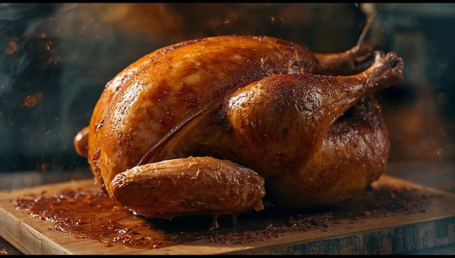 Golden brown whole roast chicken