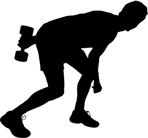 Silhouette of man exercising with dumbbells on transparent background