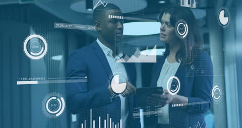 Business Professionals Analyzing Analytics on Digital Interface