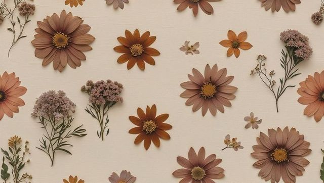 Pressed Flowers on Rustic Beige Background for DIY Projects