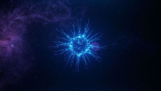 Glowing Blue Energy Sphere with Feathery Tendrils in Cosmic Universe