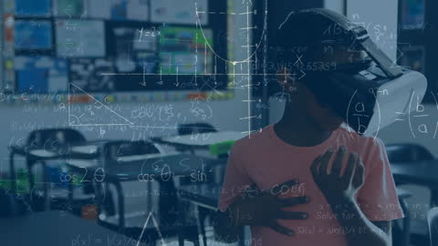 Student Exploring VR Education with Interactive Math Overlays