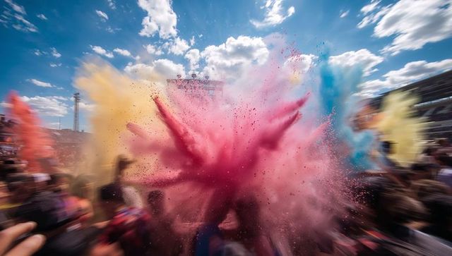 Vibrant Powder Explosion at Outdoor Festival Celebration