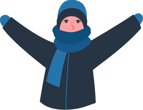 Happy woman celebrating winter in blue on transparent background