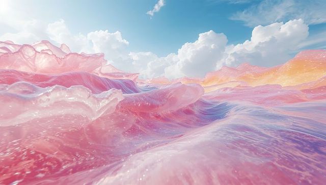 Dreamy Pink Waves with Sunrise Glow and Cloudy Skies