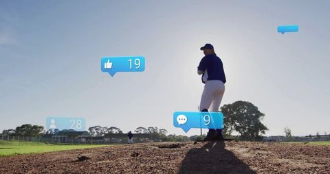 Baseball Pitcher on Mound with Social Media Engagement