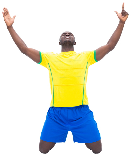 Transparent background football player celebrating on knees with raised arms - Download Free Stock Videos Pikwizard.com