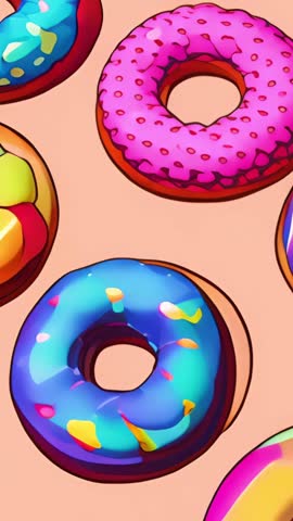 Looping vertical video featuring pastel donuts shifting background color for social media