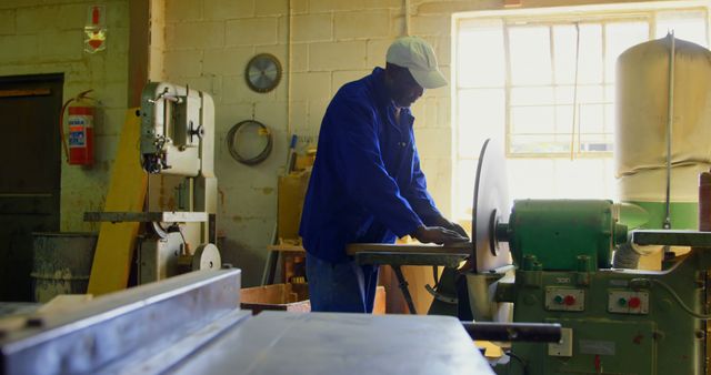 Carpenter Working with Machinery in Workshop - Download Free Stock Images Pikwizard.com