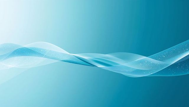 Teal flowing translucent ribbon wave with sparkling particle trails for modern backgrounds