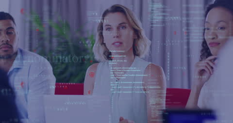 Diverse Team Discussing Data Processing in Modern Office