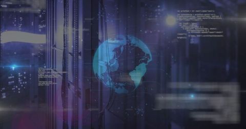 Glowing Digital Globe with Code Overlay in Data Center - Download Free Stock Images Pikwizard.com