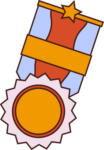 Flat gold medal with star and ribbon on transparent background