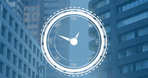 Digital Clock Interface Overlaid on Urban Skyline - Download Free Stock Images Pikwizard.com