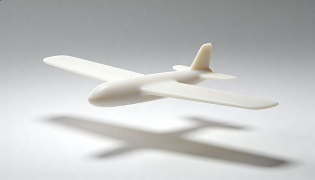 White minimalist foam glider floating above surface casting soft shadow for creative use