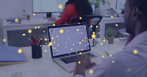 Technology expert developing new program draft at modern office desk