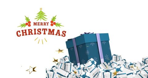 Festive Christmas Greeting with Abundant Presents and Joyful Message